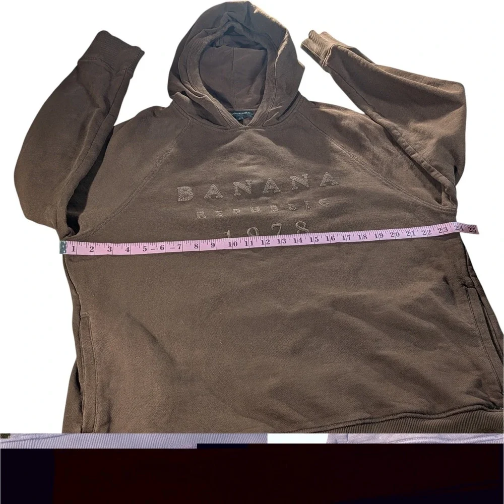 Banana Republic Hooded Sweatshirt Pockets Brown‎ Textured Logo Mens Large
